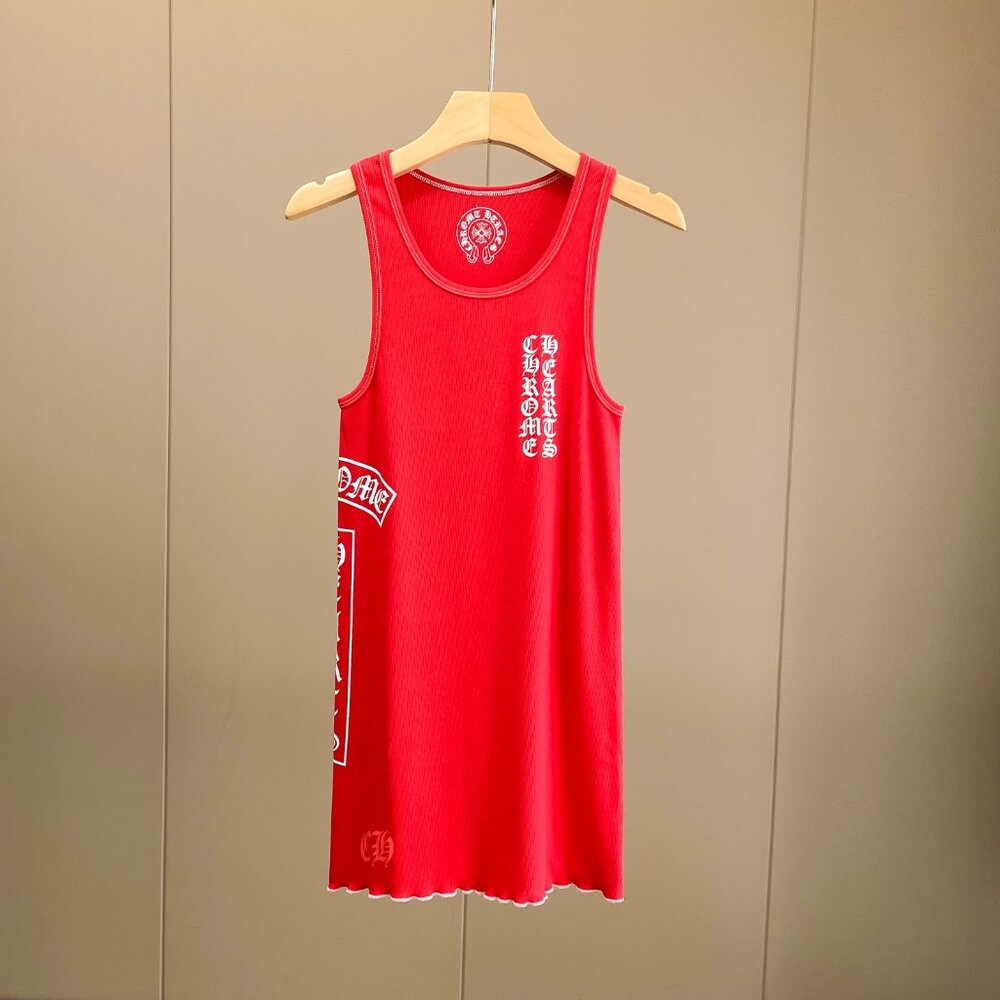 Chrome Hearts Red Sleeveless Tank Top with White Logo